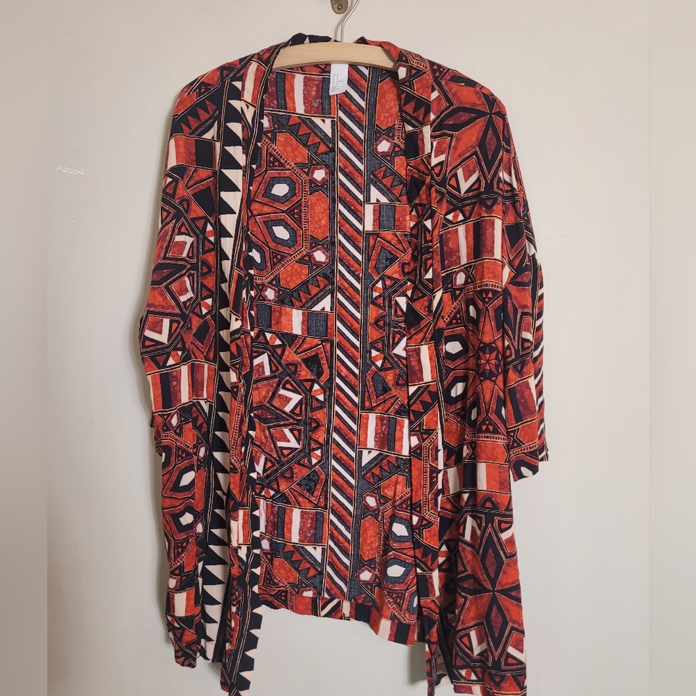 H&M Red and Black Geometric Kimono Medium